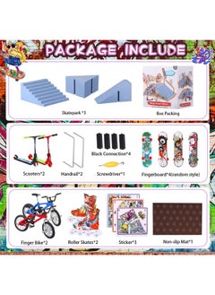 Civaner Civaner Fingerboard Skatepark Set 24 Pcs Mini Finger Toy with Finger Skateboards Ramp, Finger Bikes, Finger Scooter, Finger Skates for Skate Lovers Gift  - Image 2