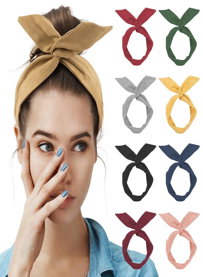 AUEAR, 9 Pack Solid Color Twist Bow Headband Wired Hair Tie Wire Headbands Rabbit Ear Head Wraps for Women Girls Accessories - Image 1