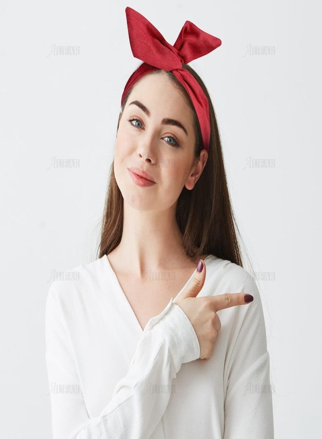 AUEAR, 9 Pack Solid Color Twist Bow Headband Wired Hair Tie Wire Headbands Rabbit Ear Head Wraps for Women Girls Accessories - Image 3