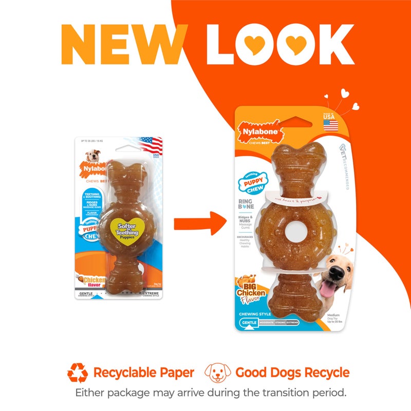 Nylabone Ring Bone Puppy Chew Toy for Puppies, Soothing Teething Toys for Puppies, Puppy Enrichment Toys, Long Lasting Chicken Flavor, For Medium Dogs - Up to 35 lbs, 1 Count - Image 3