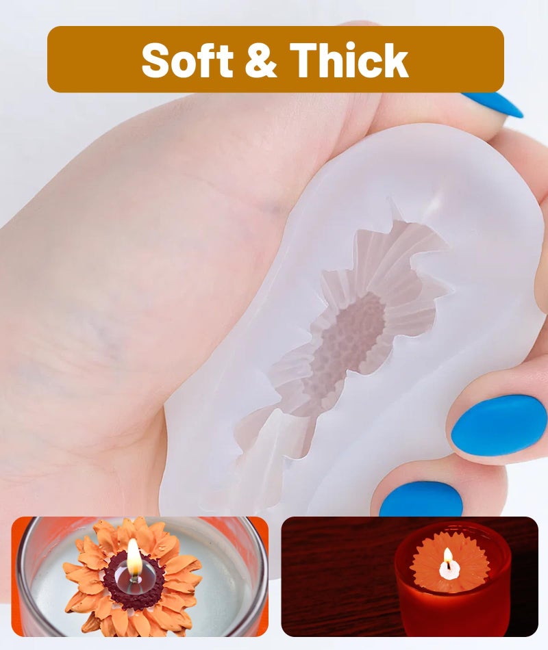 AGMITRAKA 4-Piece 3D Flower Silicone Molds Set for Candle Making and Soap Crafting, Multi-Purpose Baking Molds for DIY Projects and Home Decor - Image 5