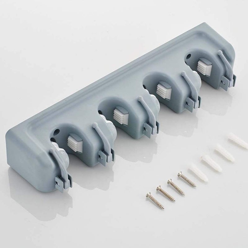 Japti Multipurpose 4 Slot Position with 5 Hooks Wall Mounted mop Holder and Broom Holder Organizer for Kitchen Bathroom Balcony Home Plastic mop Storage Holder Rack1Grey - Image 3