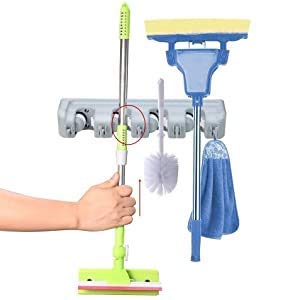 Japti Multipurpose 4 Slot Position with 5 Hooks Wall Mounted mop Holder and Broom Holder Organizer for Kitchen Bathroom Balcony Home Plastic mop Storage Holder Rack1Grey - Image 4