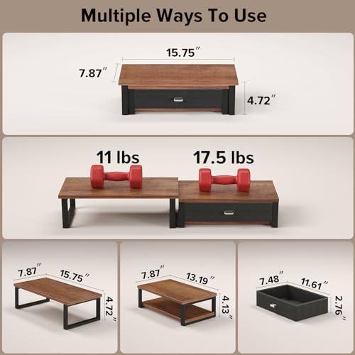 WOHOMO Dual Monitor Stand Riser with Drawers, Desk Organizers for 2 Monitors, Desktop Storage Stand for Computer,Laptop,Walnut - Image 2