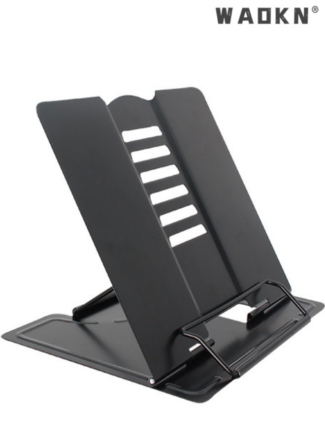 WAOKN Desk Book Stand Metal Reading Rest Book Holder Adjustable Cookbook Documents Holder Bookstands for Recipes Textbook Music Books, the First Day of School Gift for Students, Teachers ,20*15*17.5cm,black. - Image 1