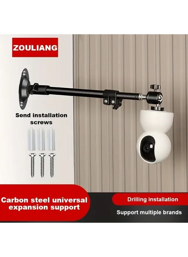 Adjustable Heavy Duty Pole Mount Camera Bracket Telescopic Wall Ceiling Mounted Drill Free Installation Screws Included Carbon Like Expansion For Indoor CCTV Systems Compatible With Most Smart Cameras 1pc - Image 2