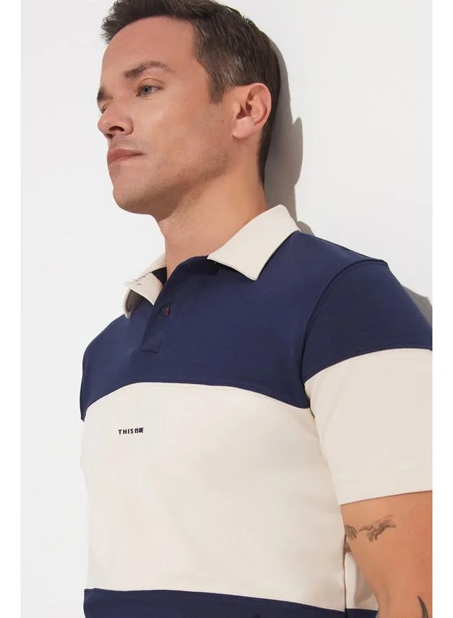 جون June Men Regular Fit Color Blocked Short Sleeve Necked T-Shirt Navy
