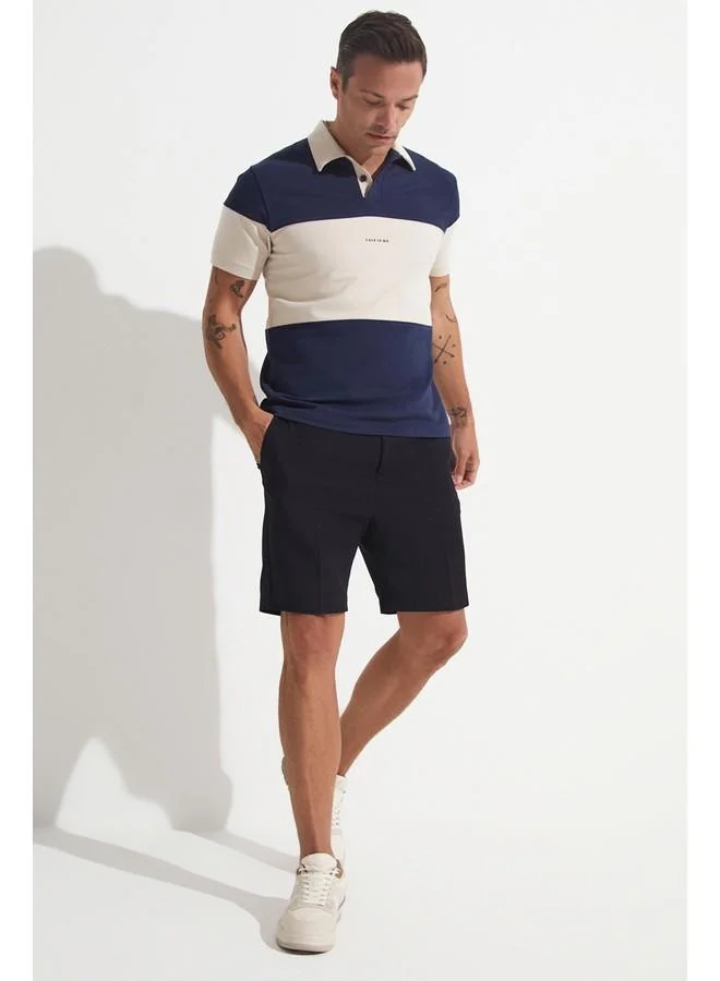 جون June Men Regular Fit Color Blocked Short Sleeve Necked T-Shirt Navy