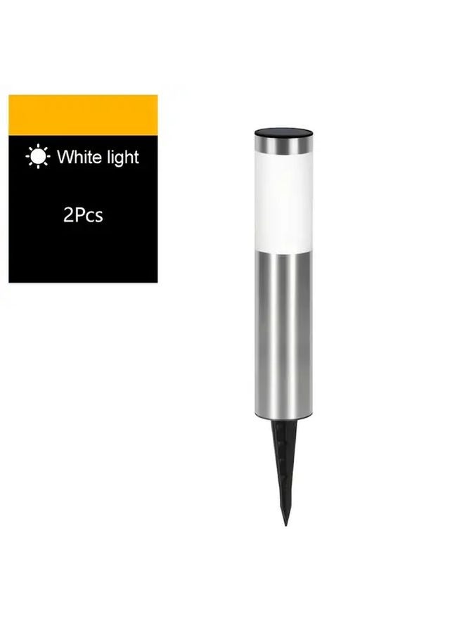 عبوتين من مصابيح LED الشمسية للطريق الخارجية باللون الأبيض الفضي بارتفاع قابل للتعديل للحديقة - Image 1