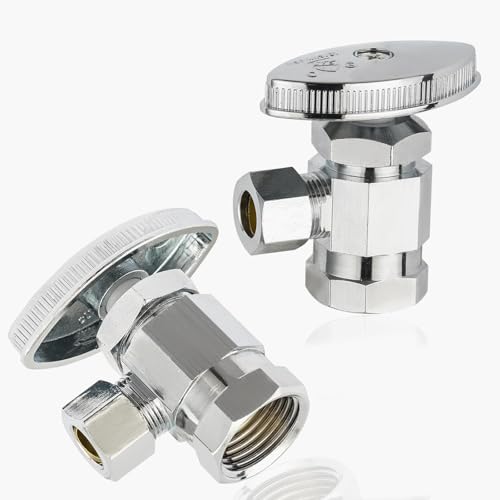 GUOFIS 2Pack GUOFIS Angle Stop Valve with MultiTurn12Inch Fip Iron Pipe x 38Inch OD Compression Water Shutoff ValvesLF Brass Chrome PlateVALVE3652Pack - Image 1