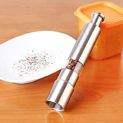 Kazenzo Mini Pepper Grinder Crusher Mill Stainless Steel Hand Thumb Press Set Machine with Stylish Design for Grinding Salt and Black Pepper - Image 1