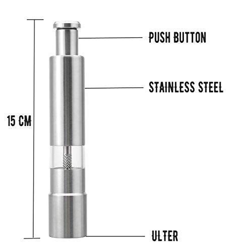 Kazenzo Mini Pepper Grinder Crusher Mill Stainless Steel Hand Thumb Press Set Machine with Stylish Design for Grinding Salt and Black Pepper - Image 3