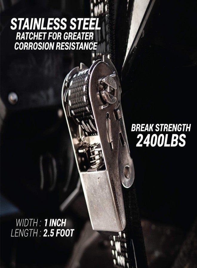 AEROFAST Stainless Boat Tie Down Straps to Trailer (Pack of 2) - 2,400lbs Break - 1" x 2.5’ Heavy Duty Ratchet Boat Straps UV Treated - Made in New Zealand - Image 2