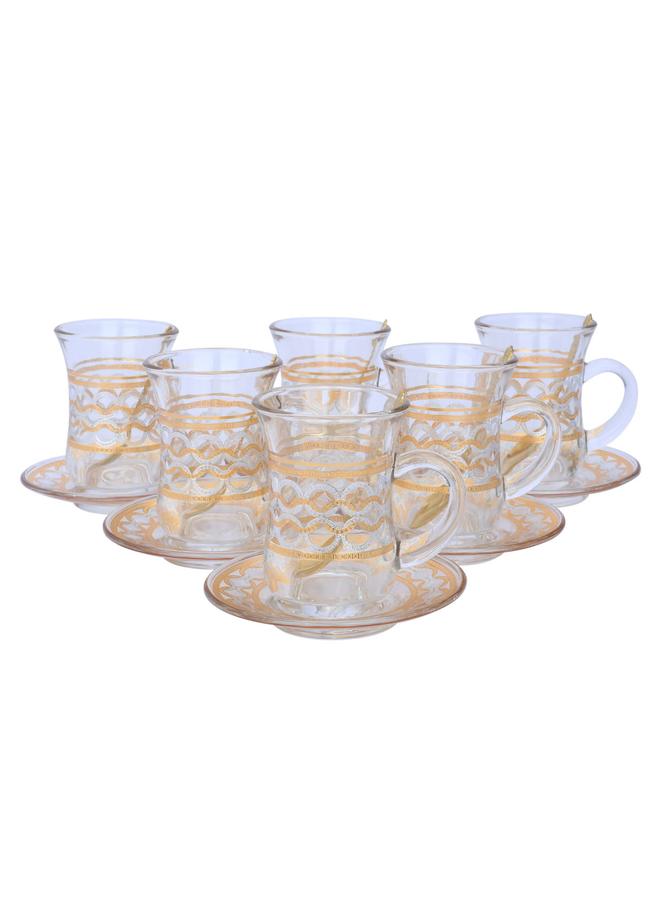 السيف  طقم تقديم الشاي والقهوة 26 قطعة بنقشة ذهبية شفافة - Image 4