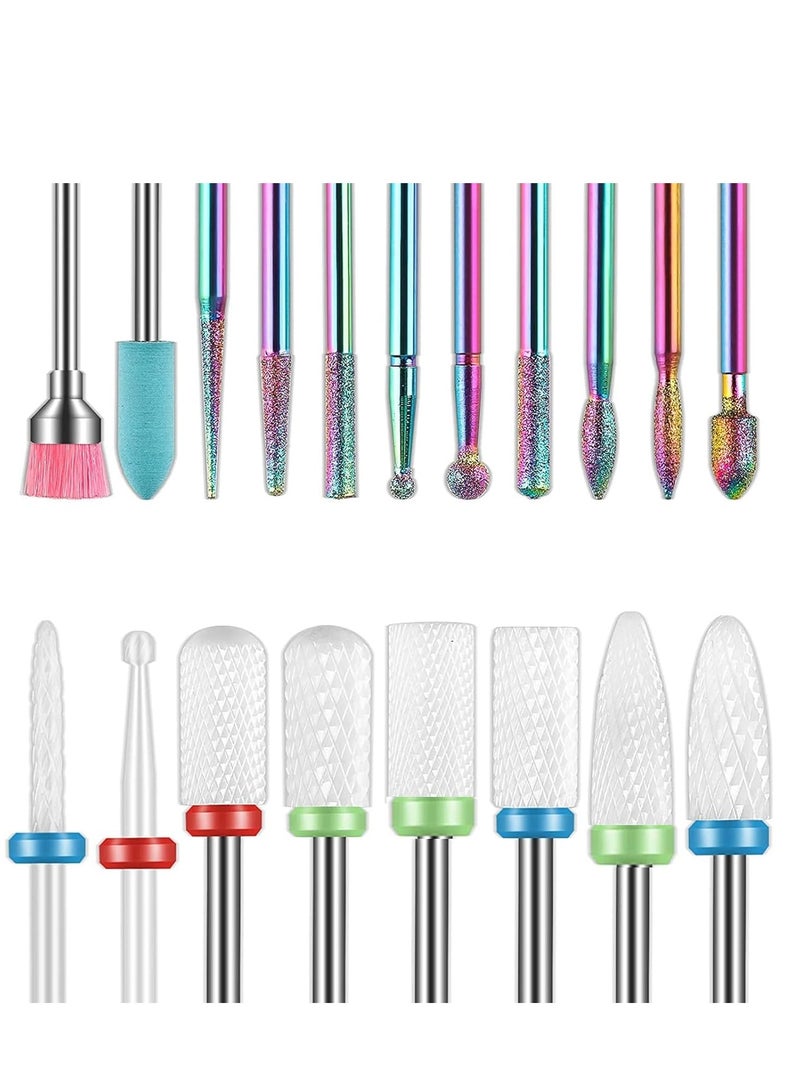MIXDE 19pcs Nail Drill Bits Sets,3/32 Inch Diamond Cuticle Electric Nail File and Ceramic Acrylic Gel Nail Bit Kit,Acrylic Nail Art Tools,Carbide Cuticle Remover Bits for Manicure Pedicure - Image 1