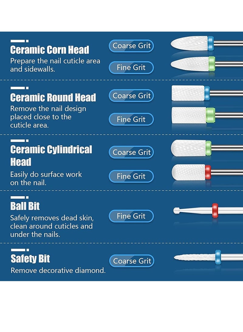 MIXDE 19pcs Nail Drill Bits Sets,3/32 Inch Diamond Cuticle Electric Nail File and Ceramic Acrylic Gel Nail Bit Kit,Acrylic Nail Art Tools,Carbide Cuticle Remover Bits for Manicure Pedicure - Image 2