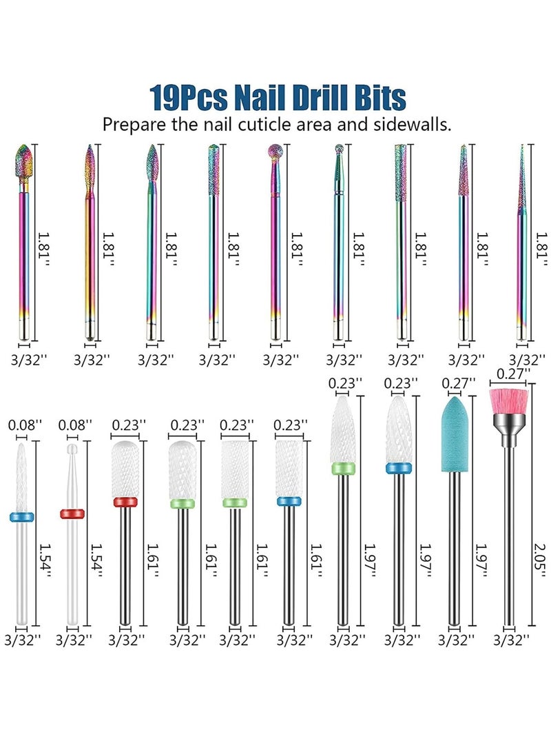 MIXDE 19pcs Nail Drill Bits Sets,3/32 Inch Diamond Cuticle Electric Nail File and Ceramic Acrylic Gel Nail Bit Kit,Acrylic Nail Art Tools,Carbide Cuticle Remover Bits for Manicure Pedicure - Image 4