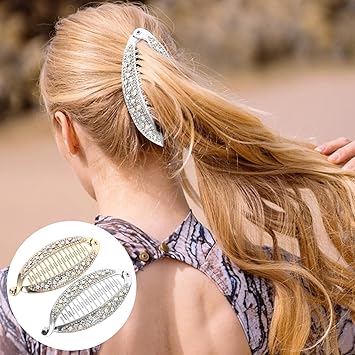 Lurrose 4pcs Banana Hair Clip Shiny Rhinestone Decor Ponytail Holder Clip Resin Stylish Hair Barretters for Women Gold and Silver - Image 2