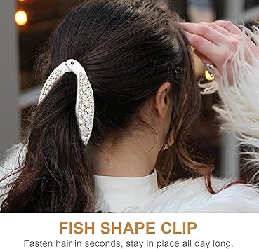 Lurrose 4pcs Banana Hair Clip Shiny Rhinestone Decor Ponytail Holder Clip Resin Stylish Hair Barretters for Women Gold and Silver - Image 4