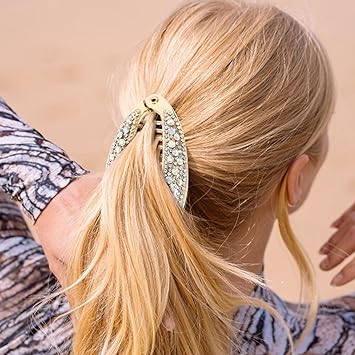 Lurrose 4pcs Banana Hair Clip Shiny Rhinestone Decor Ponytail Holder Clip Resin Stylish Hair Barretters for Women Gold and Silver - Image 3