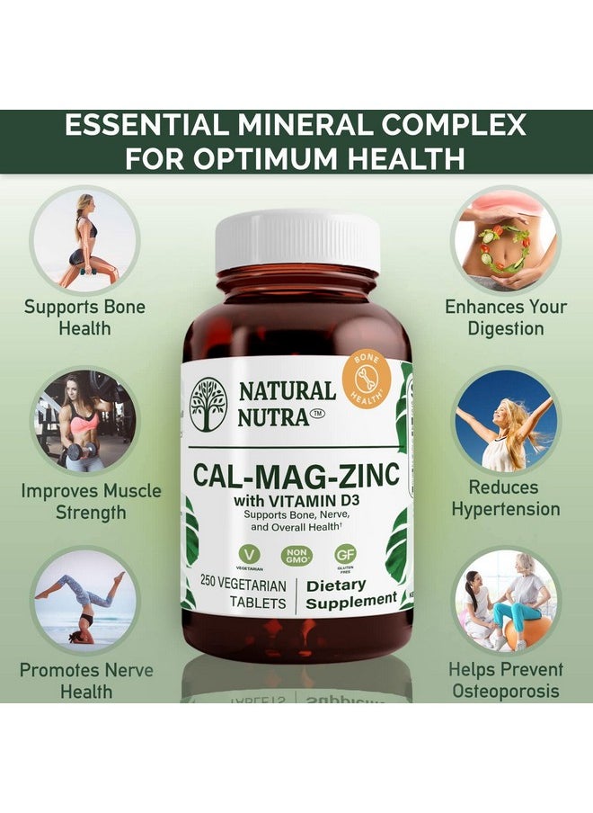 Natural Nutra Calcium Magnesium Zinc Supplement With Vitamin D3 For Bone Strength Healing Health Gluten Free And Sugar Free Essential Mineral Complex 1000/500/25 Mg (250 Count)  - Image 3