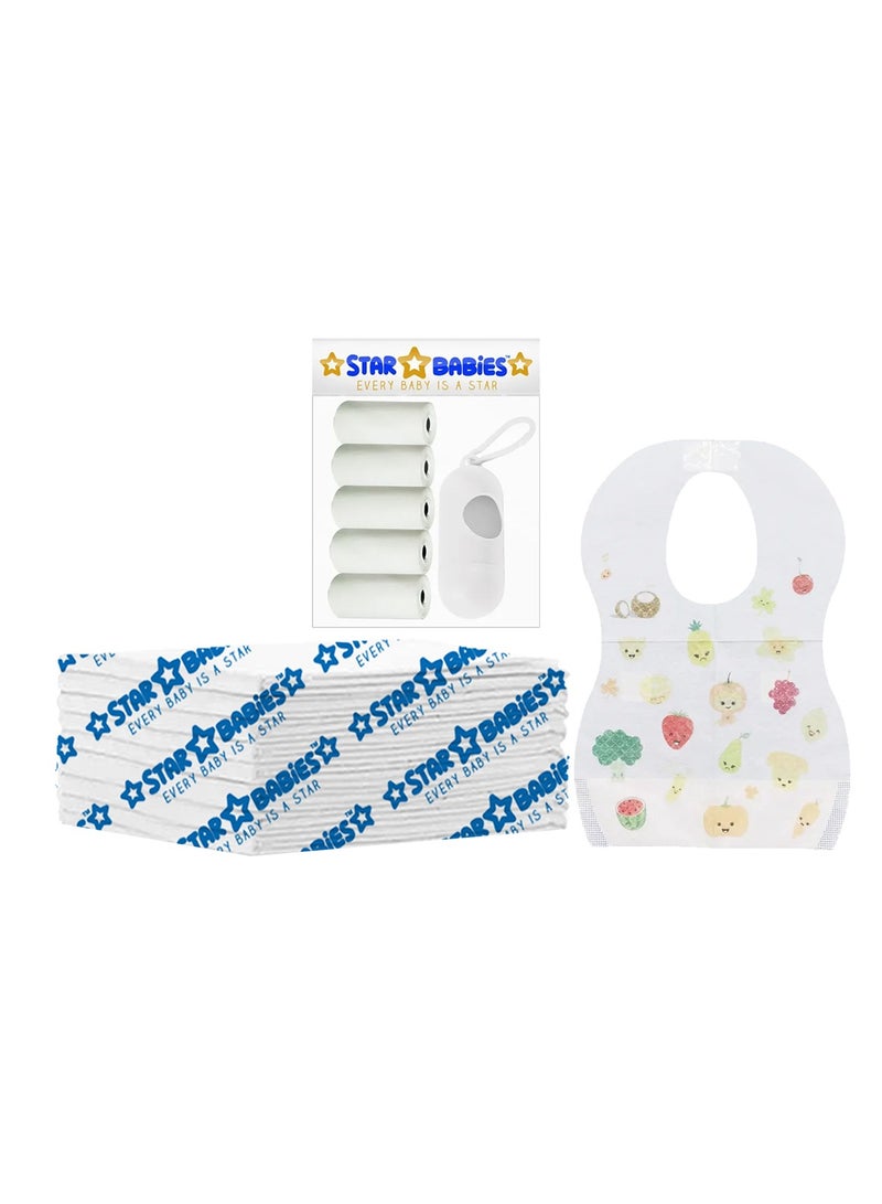 STAR BABiES Star Babies Disposable Combo pack (Changing Mat 8pcs, Bibs 8pcs, Scented Bag w/dispenser)-White  - Image 1