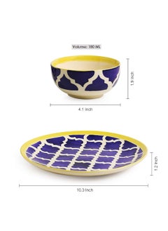 ExclusiveLane ExclusiveLane Ceramic 'Moroccan Platter Pack' Handpainted Serving Plate with Serving Bowl Dinnerware Set (1 Plate, 2 Bowls, Blue)  - Image 4