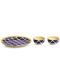 ExclusiveLane ExclusiveLane Ceramic 'Moroccan Platter Pack' Handpainted Serving Plate with Serving Bowl Dinnerware Set (1 Plate, 2 Bowls, Blue)  - Image 3