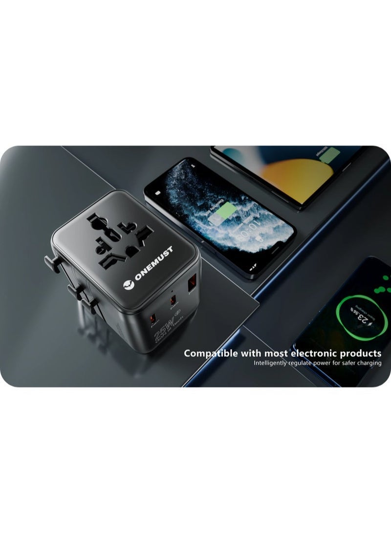 وان ماست شاحن سفر ONEMUST TC25 GaN بقوة 25 واط مع منفذين USB-C ومنفذ USB-A - Image 3
