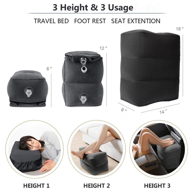 MYFON Inflatable Travel Foot Rest Pillow, Adjustable Height Leg Rest Pillow for Cars, Home, Office, Trains, Airplane, Make a Flat Bed for Baby, Kids, Toddlers, Grey, 1 Pack - Image 3