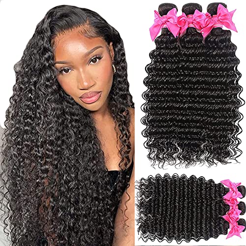 Aatifa Lace Rosa 9A Brazilian Virgin Hair Deep Wave 3 Bundles 100% Unprocessed Natural Color Can Be Dyed and Bleached, (24/26/28 Inch) - Image 1
