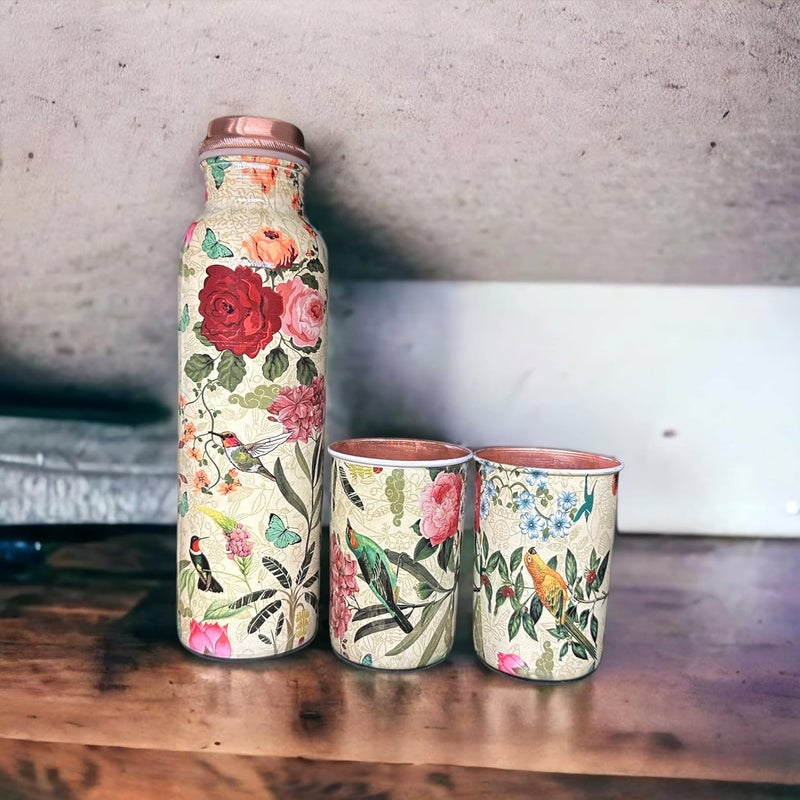 PIEPOT l Meena Printed Copper Water Bottle Set l Copper Water Bottle with Tumbler l Black Velvet Box l Wedding gift l Marriage gift l Home Use - Image 4