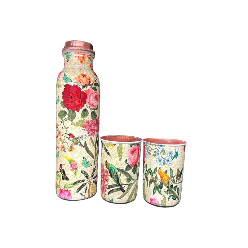 PIEPOT l Meena Printed Copper Water Bottle Set l Copper Water Bottle with Tumbler l Black Velvet Box l Wedding gift l Marriage gift l Home Use - Image 3