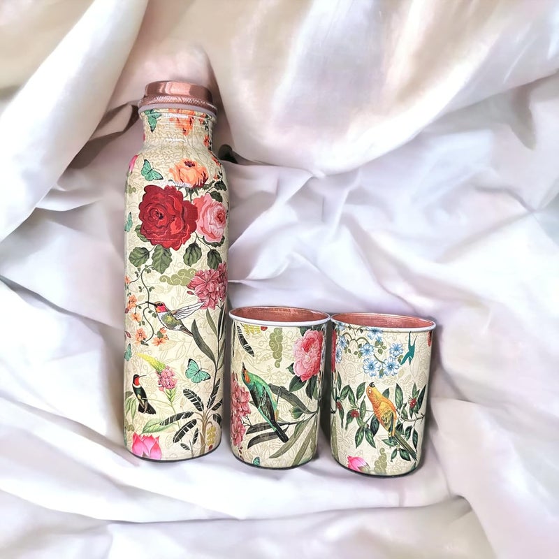 PIEPOT l Meena Printed Copper Water Bottle Set l Copper Water Bottle with Tumbler l Black Velvet Box l Wedding gift l Marriage gift l Home Use - Image 5