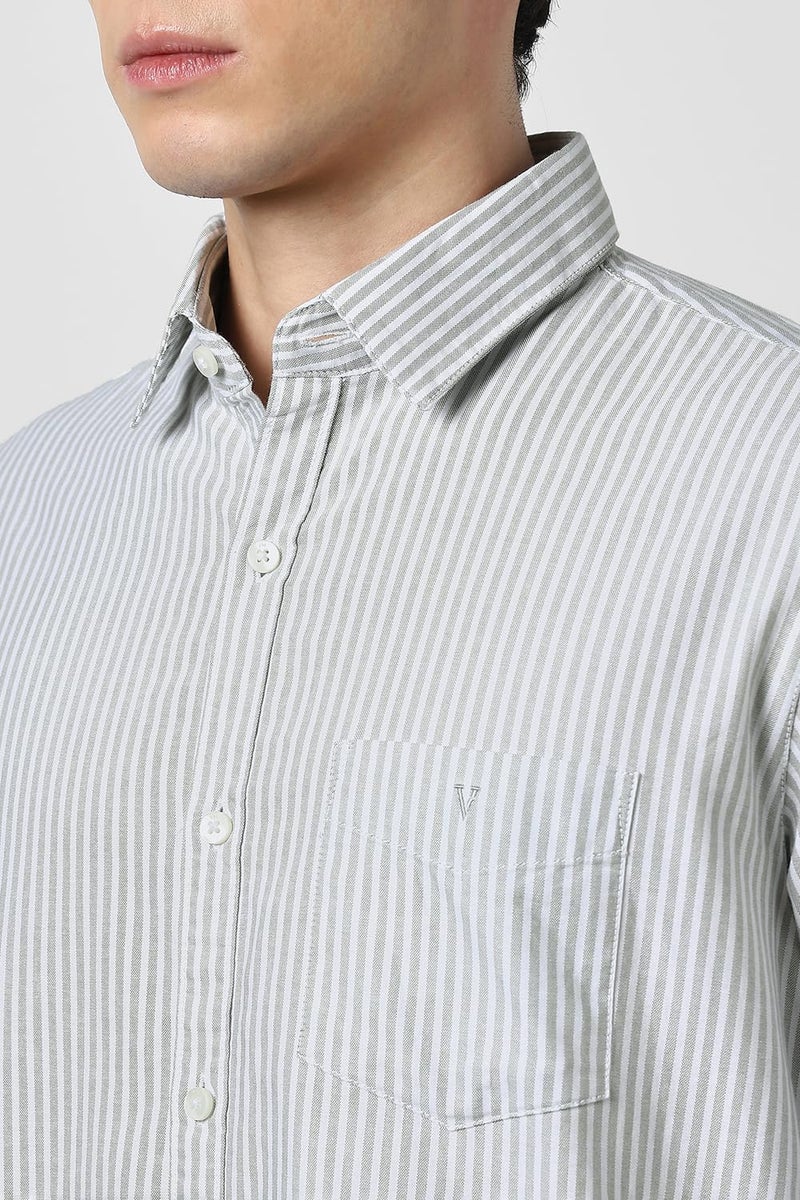 Van Heusen Men Cotton Striped Modern Fit Shirt (VSSFUSLFJ27868_Light Olive, 40 - Image 4