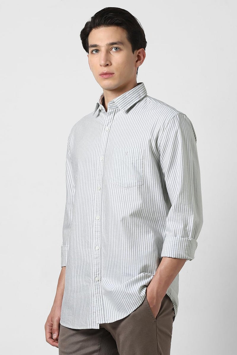 Van Heusen Men Cotton Striped Modern Fit Shirt (VSSFUSLFJ27868_Light Olive, 40 - Image 2