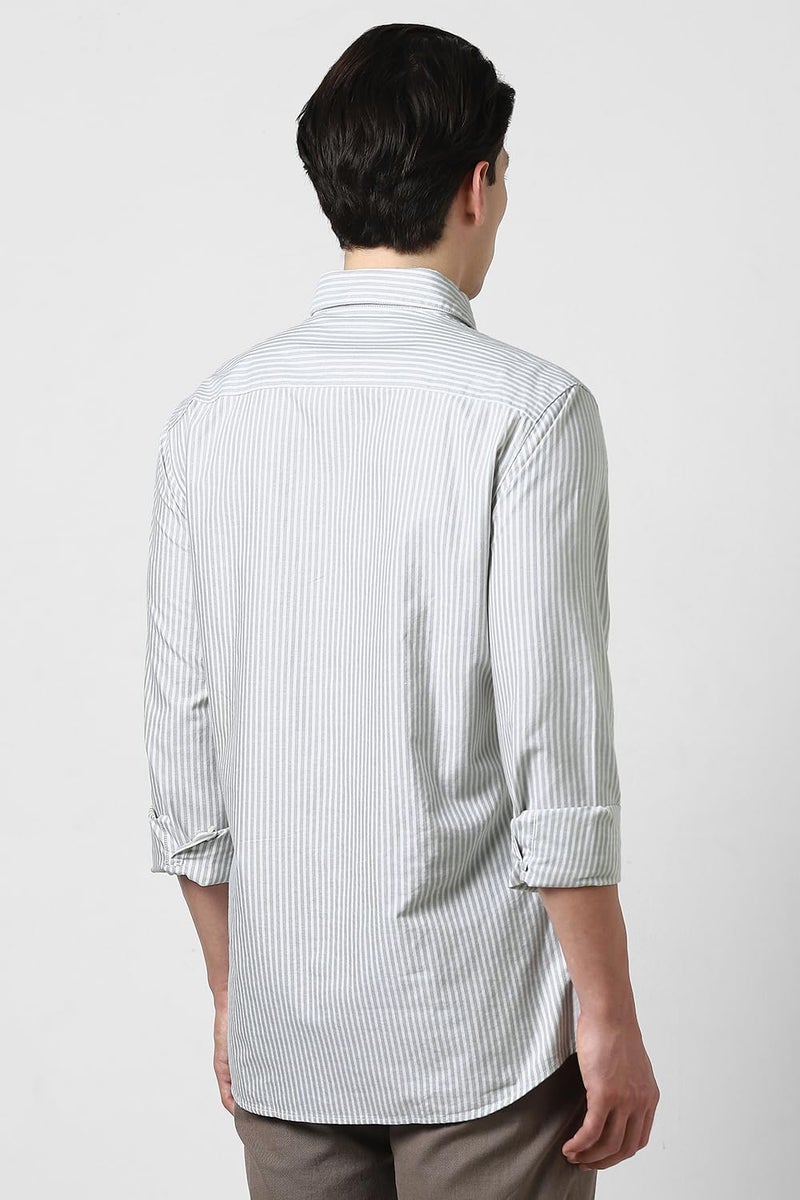 Van Heusen Men Cotton Striped Modern Fit Shirt (VSSFUSLFJ27868_Light Olive, 40 - Image 3