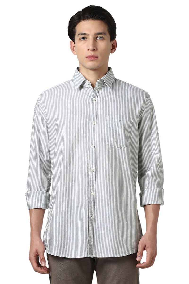 Van Heusen Men Cotton Striped Modern Fit Shirt (VSSFUSLFJ27868_Light Olive, 40 - Image 1