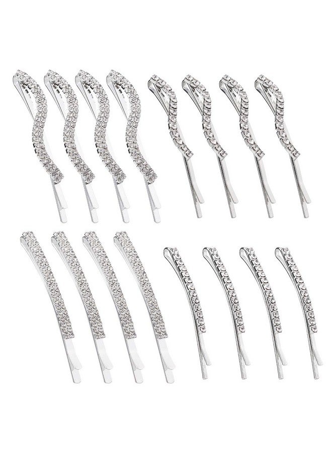 Folansy 16 Pieces Clear Rhinestone Bobby Pin Crystal Hair Pin Metal Hair Clips Decorations For Lady Women Girls4 Styles Silver - Image 1