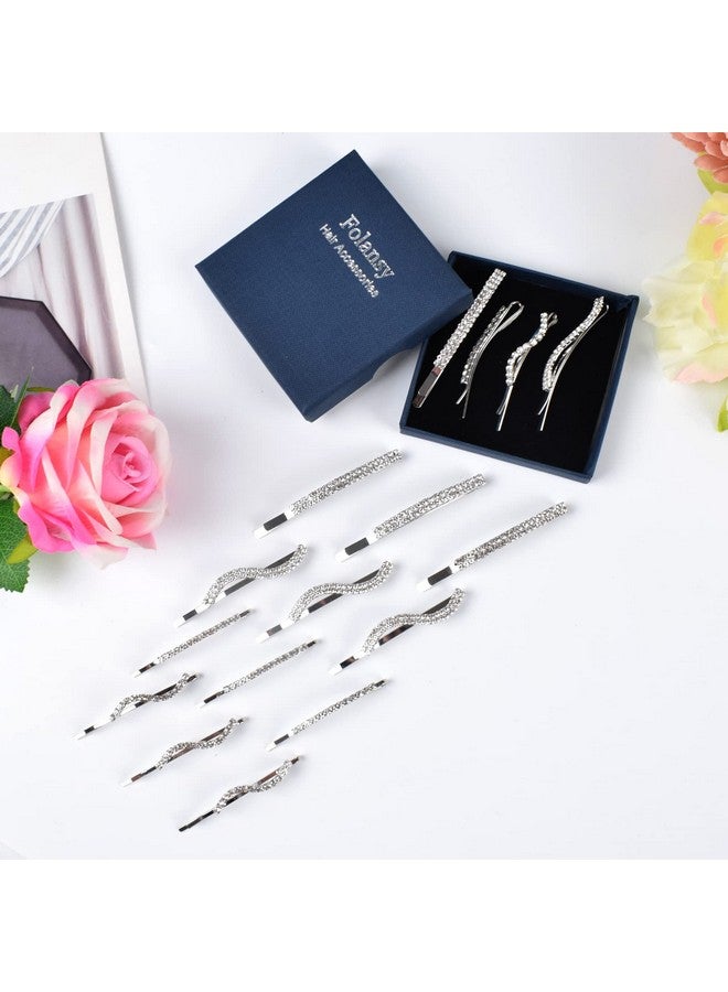 Folansy 16 Pieces Clear Rhinestone Bobby Pin Crystal Hair Pin Metal Hair Clips Decorations For Lady Women Girls4 Styles Silver - Image 5