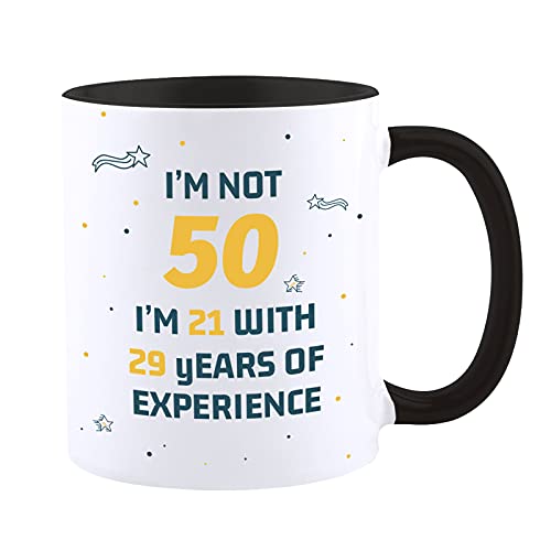 Funny 50th Birthday Gift for Women Men Turning 50 Years Old Coffee Mug Joke Party Cup Best Adult Birthday Presents for Dad Mum Friends Sister Her Him Black