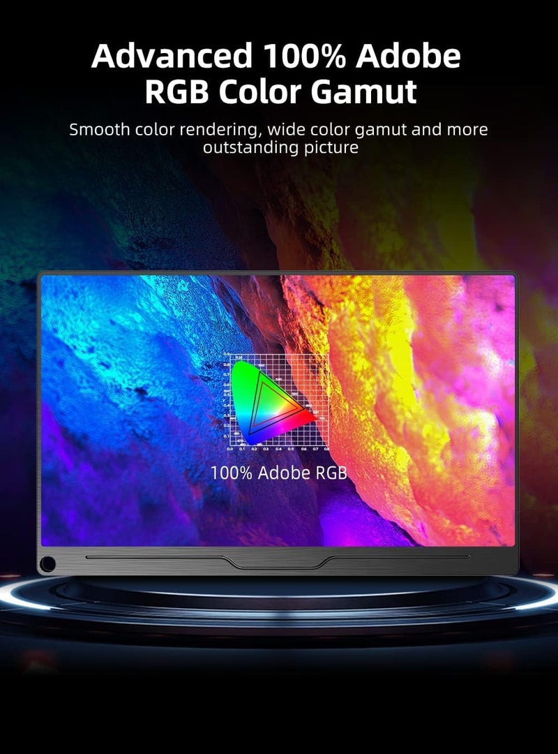 Uperfect Truely 4K Computer Monitor, 15.6" UHD FreeSync 100% AdobeRGB 450 Nits Brightness HDR IPS Speaker Eye Care Game Display 2 Type-C Full HDMI for Laptop Phone, VESA & Smart Case - Image 3