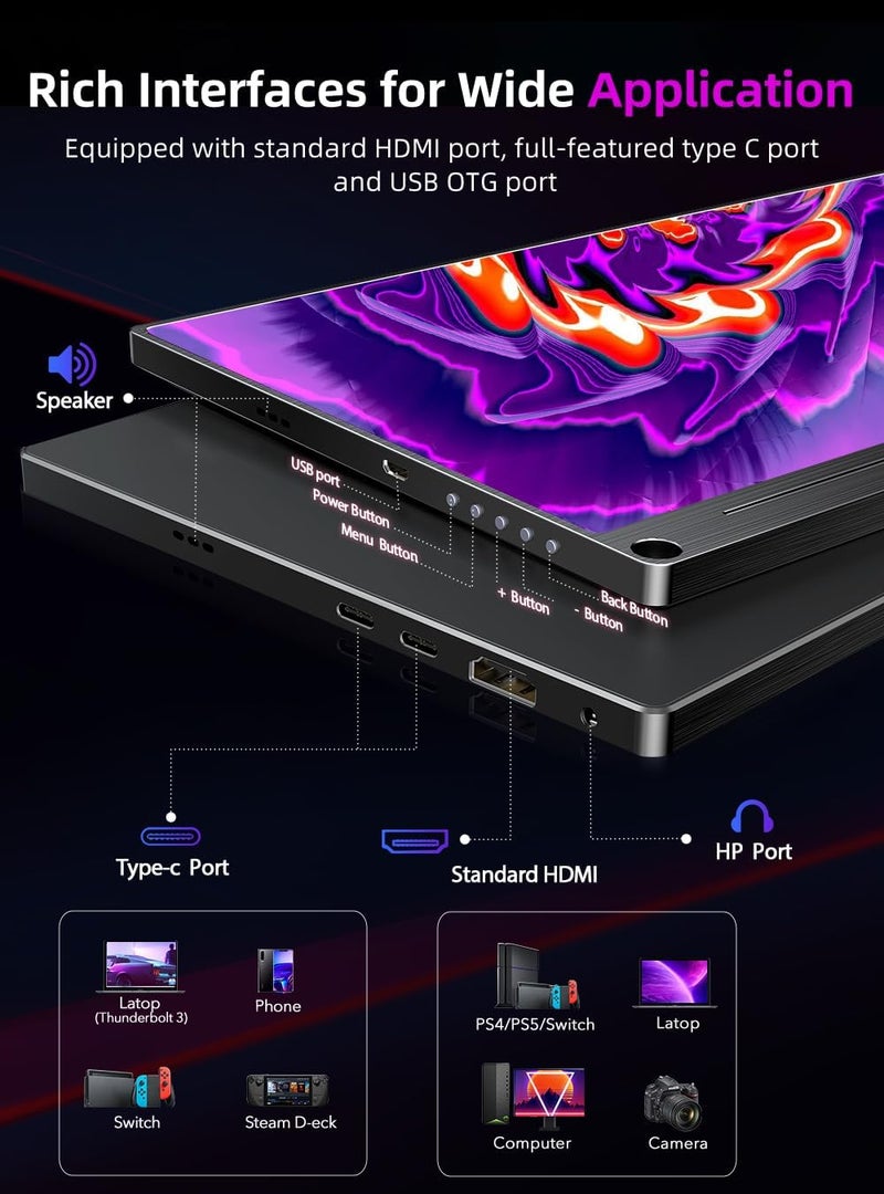 Uperfect Truely 4K Computer Monitor, 15.6" UHD FreeSync 100% AdobeRGB 450 Nits Brightness HDR IPS Speaker Eye Care Game Display 2 Type-C Full HDMI for Laptop Phone, VESA & Smart Case - Image 5