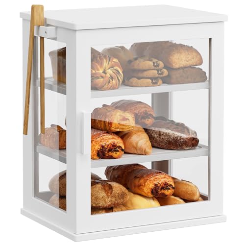 WOWLIVE Bread Box for Kitchen Countertop Large 3 Layers Bread Storage Container for Homemade Bread with Window Farmhouse Breadbox Organizer for Kitchen Cabinet Pantry White Meduim - Image 1