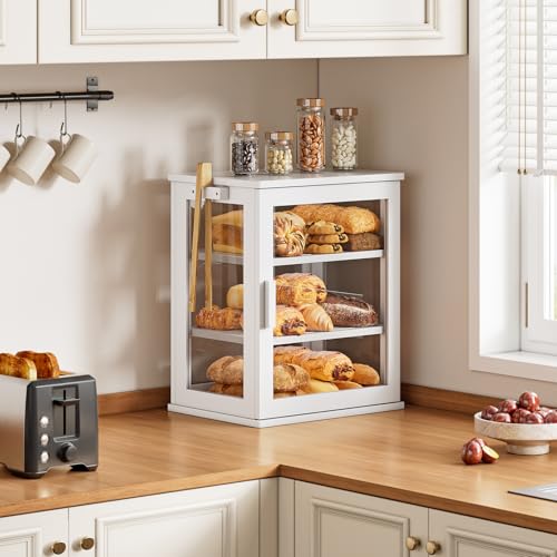 WOWLIVE Bread Box for Kitchen Countertop Large 3 Layers Bread Storage Container for Homemade Bread with Window Farmhouse Breadbox Organizer for Kitchen Cabinet Pantry White Meduim - Image 3