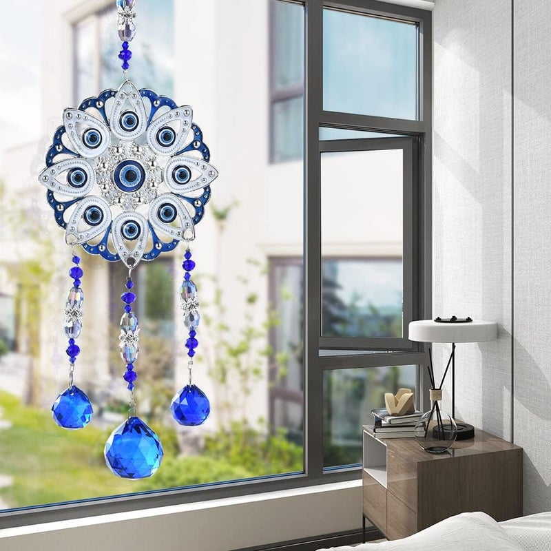 MENGSOOD Evil Eye Car Hanging Ornament,Blue Evil Eye for Rear View Mirror Evil Eye Decor Good Luck Charm Window Hanging Sun Catcher Decor Car Amulet Ornament for Protection & Blessing (Flower) - Image 4