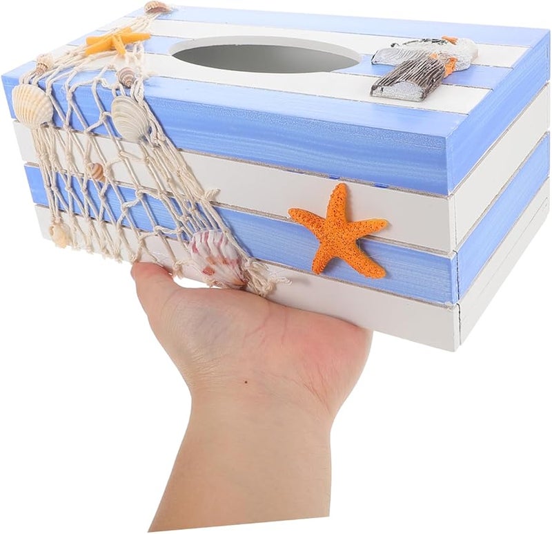 Wooden Tissue Box Holder Mediterranean Style Decorative Storage Case For Home Office Tabletop - Image 3