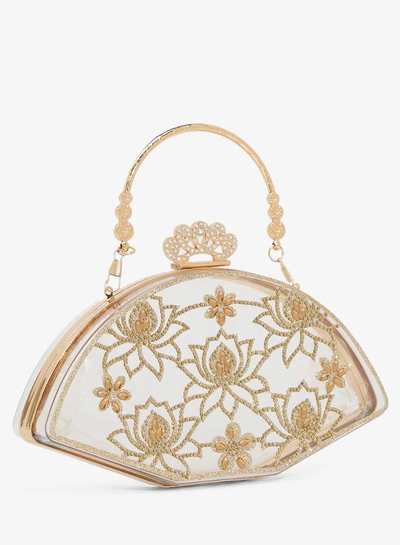 Khizana White Rhinestone Detailed Floral Embellished Transparent Clear Top Handle Statement Clutch for Women | Best Price UAE