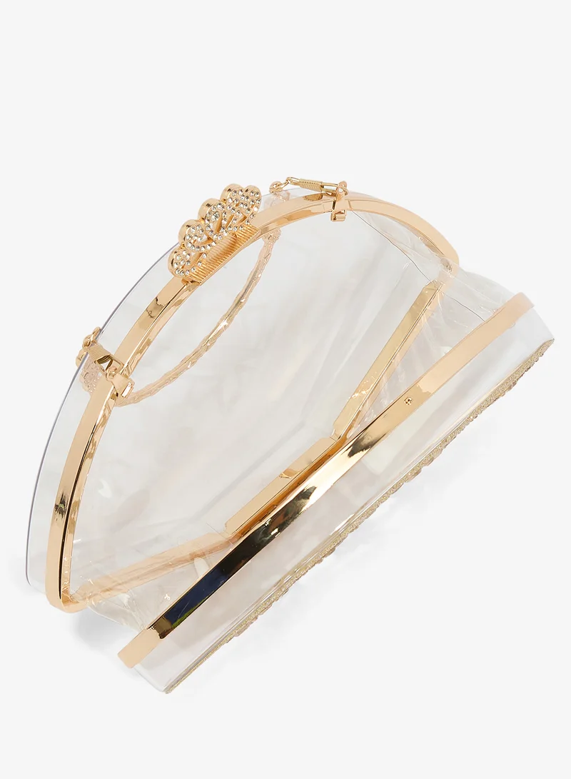 Khizana White Rhinestone Detailed Floral Embellished Transparent Clear Top Handle Statement Clutch for Women | Best Price UAE