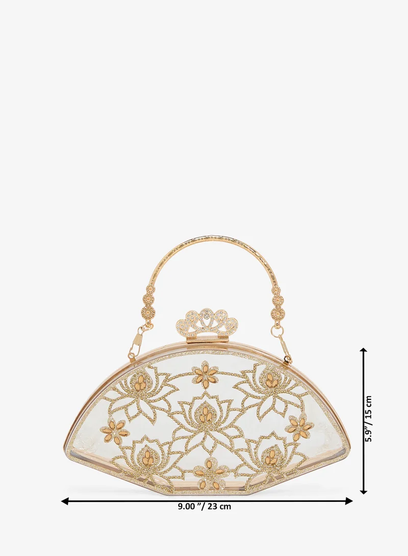 Khizana White Rhinestone Detailed Floral Embellished Transparent Clear Top Handle Statement Clutch for Women | Best Price UAE